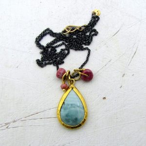 Ocean Jasper Thalite 24k gold pendant necklace
