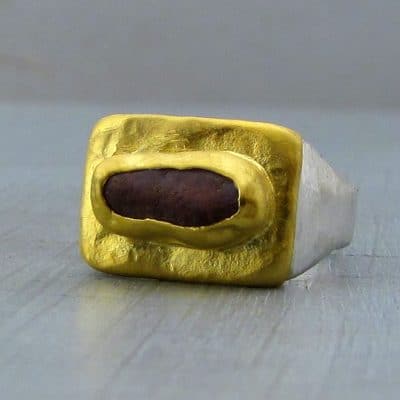 Rough Ruby and 24k gold signet ring