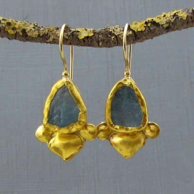 24k gold rough Aquamarine handmade earrings