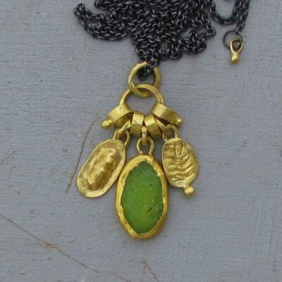 Rough Lemon Jade 22k gold charms necklace
