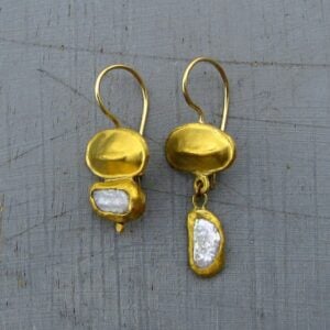 Asymmetrical Pearl & solid 24k gold drop earrings