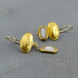 Asymmetrical Pearl & solid 24k gold drop earrings