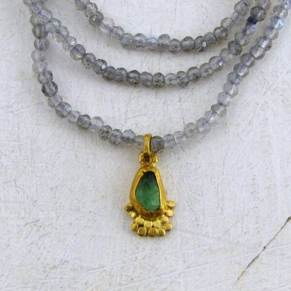 Green Tourmaline & solid 24k gold pendant on Labradorite necklace