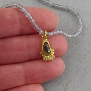 Green Tourmaline & solid 24k gold pendant on Labradorite necklace