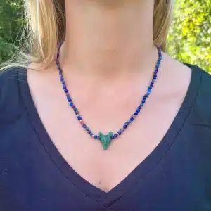 Aventurine wolf head Lapis Lazuli and 22k gold necklace