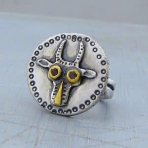 Bull Silver and 24k Gold Ring