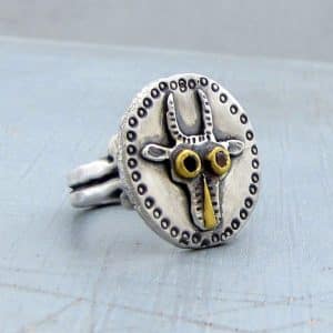 Bull Silver and 24k Gold Ring