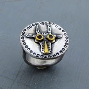 Bull Silver and 24k Gold Ring