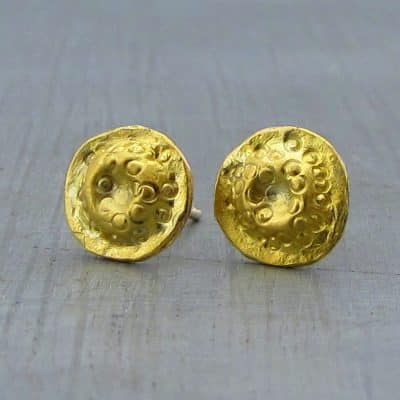 Hammered 24k gold circle studs