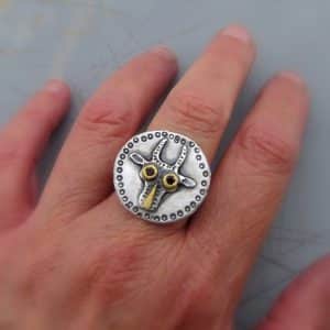 Bull Silver and 24k Gold Ring