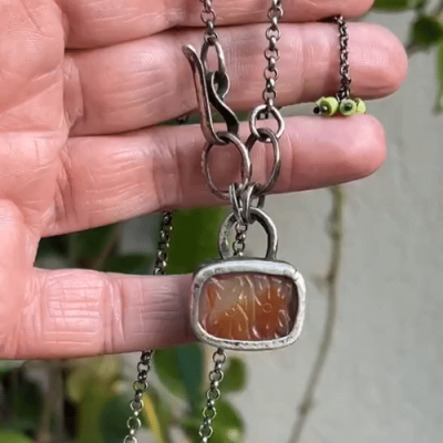 Carved red Agate silver necklace