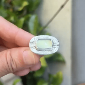 Statement handcrafted Prehnite silver ring