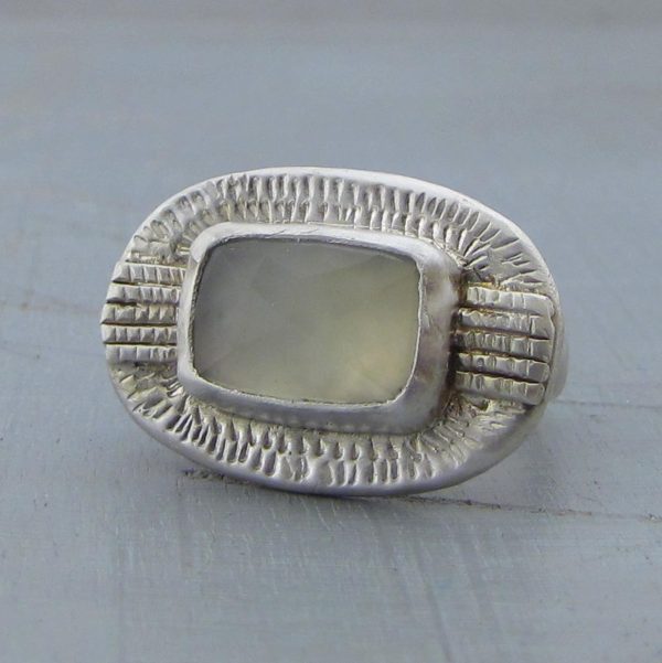 Statement handcrafted Prehnite silver ring