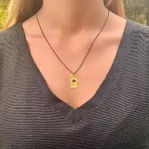 Pink Sapphire 22k gold Hamsa pendant necklace