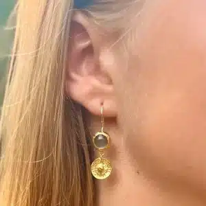 Dangle Gray Moonstone 24k gold earrings