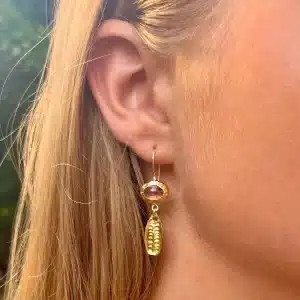 Dangle Strawberry Quartz 24k gold earrings