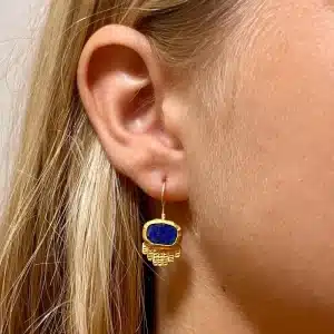 Handmade oval Lapis Lazuli 24k gold earrings