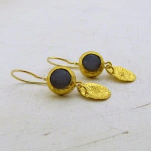 Dangle Gray Moonstone 24k gold earrings