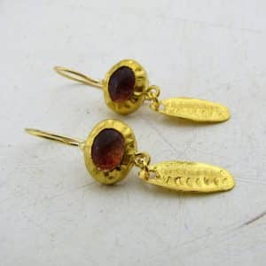 Dangle Strawberry Quartz 24k gold earrings