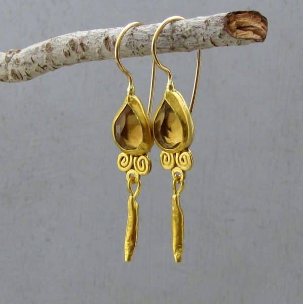 Champagne Quartz 24 Karat Gold Earrings