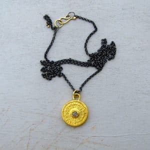 Rough gray Diamond 24k gold pendant