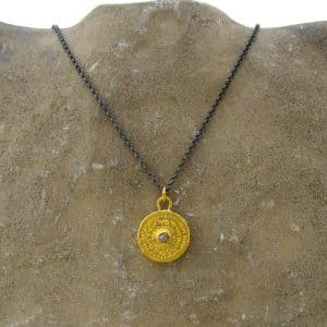 Rough gray Diamond 24k gold pendant
