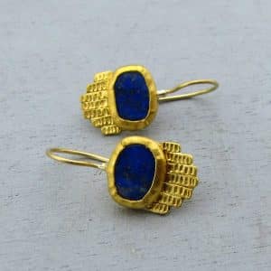 Handmade oval Lapis Lazuli 24k gold earrings