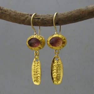 Dangle Strawberry Quartz 24k gold earrings