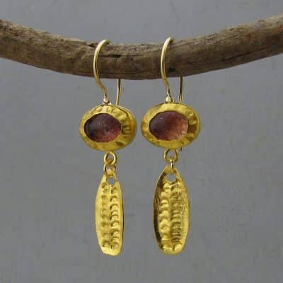 Dangle Strawberry Quartz 24k gold earrings