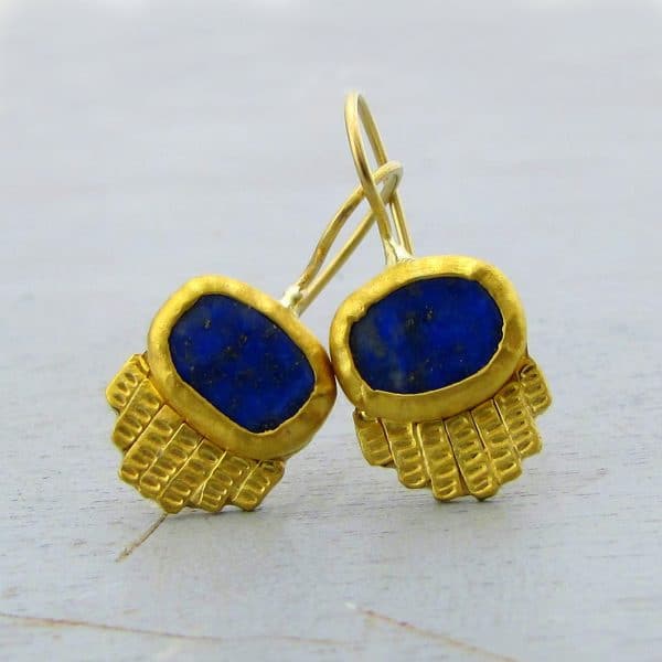 Handmade oval Lapis Lazuli 24k gold earrings