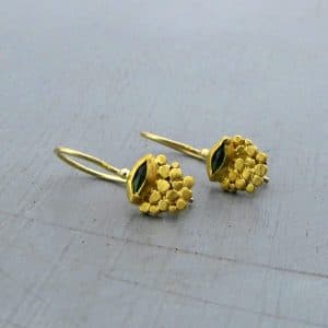 Chrome Diopside solid 24k gold handmade earrings