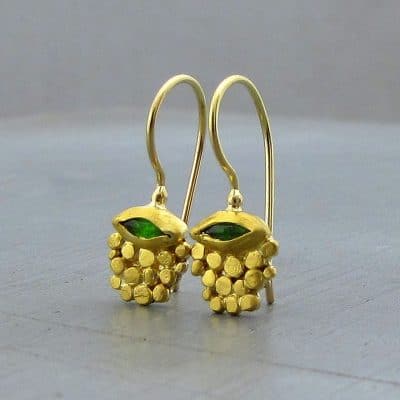 Chrome Diopside solid 24k gold handmade earrings