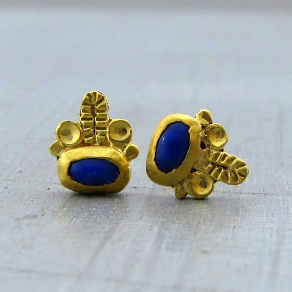 Lapis Lazuli fine 24 karat gold studs earrings