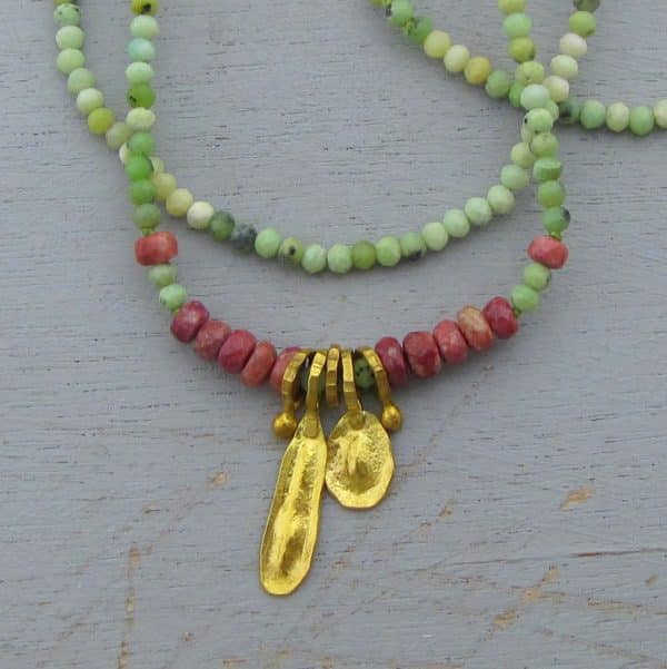 Green Shaded Opal 24k gold beaded necklace