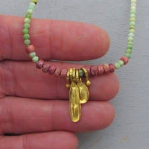 Green Shaded Opal 24k gold beaded necklace