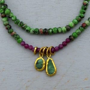 Ruby Zoisite and Ruby fine 24k gold necklace