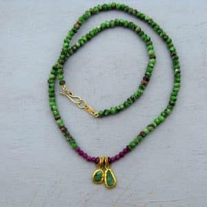Ruby Zoisite and Ruby fine 24k gold necklace