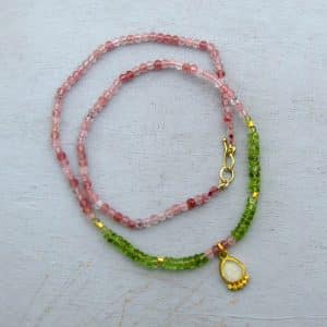 24k gold Strawberry Quartz, Peridot & Prehnite necklace