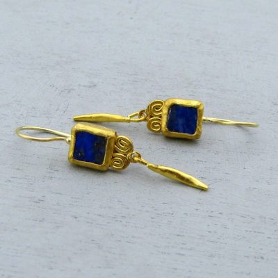 Handmade Lapis Lazuli 24k gold earrings