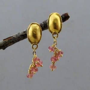 Pink Tourmaline dangle 22k gold earrings