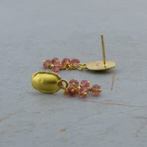 Pink Tourmaline dangle 22k gold earrings