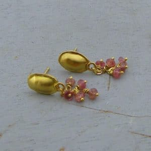 Pink Tourmaline dangle 22k gold earrings