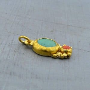 Turquoise Coral 24k Solid Gold Pendant