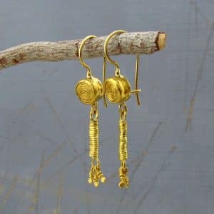 Handmade long 22 karat gold dangle earrings