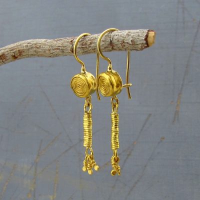 Handmade long 22 karat gold dangle earrings