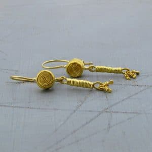 Handmade long 22 karat gold dangle earrings