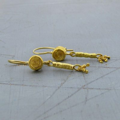 Handmade long 22 karat gold dangle earrings