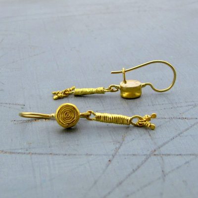 Handmade long 22 karat gold dangle earrings