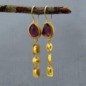 Amethyst a-symmetric 22k Gold Dangle Earrings