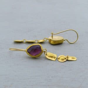 Amethyst a-symmetric 22k Gold Dangle Earrings